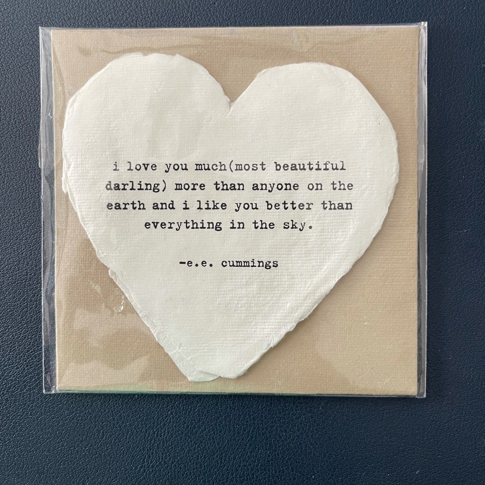 Handmade E.E. Cummings quote- heart paper